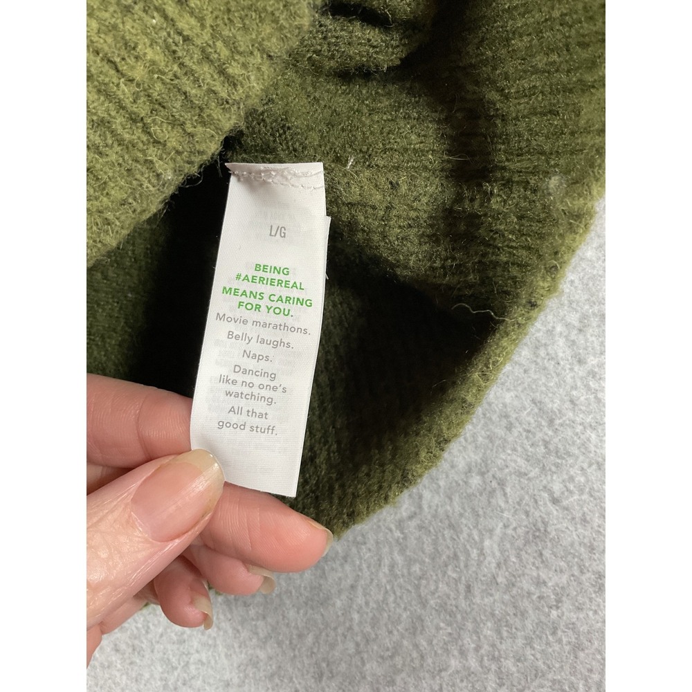 Aerie Women Moss Green Alpaca Wool Blend Button Crop Cardigan Sweater L #751 - Picture 3 of 8